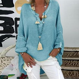 Women's Blousses Oversized 5xl pullover V-neck Casual Ladies Spring herfst Lange mouw T Tees Solid Button Shirts Tops voor vrouwelijk 2023