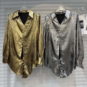 Blouses pour femmes Chemises métalliques boutonnées surdimensionnées Or Argent Hauts d'automne