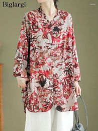 Blusas para mujeres de grandes camisas de midi de estampado floral de verano