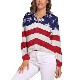 Chemisiers pour femmes drapeau américain patriotique chemisier à manches longues rouge blanc bleu étoiles imprimer mignon rue mode chemise surdimensionnée vêtements personnalisés