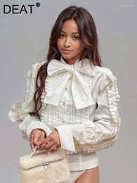 Boulangers féminins Pearl Bowle Bows Bandage Shirt 2024 Spring Fashion Stand Collar Sleeves Long Blouse Femme Trendy 11xx8066