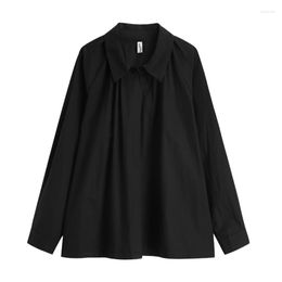 Women's Blouses Misschien U Women Black Wit Turn Down Collar Lange Mouw Loose Button Shirt Spring Summer GeplooDed B0530