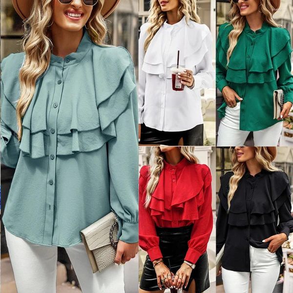 Blusas de mujer Phantasy Office Lady Camisas Elegantes volantes Top para mujer Chica Moda sólida Ropa de calle Mujer Casual Commuter Básico