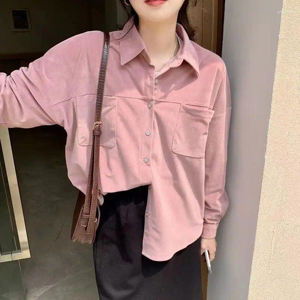 Blusas de mujer camisa de pana rosa primavera otoño estilo coreano ropa superior suelta elegante juventud Y2k Tops moda Corea de talla grande