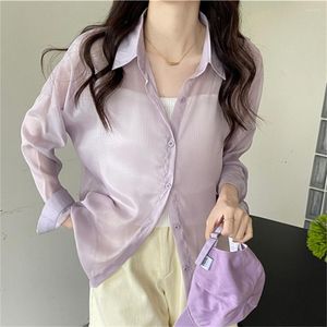 Blouses Femmes Plamtee 8 couleurs Chemises solides à manches longues Femmes Crème solaire Mode Slim Light All Match High Street Loose Chic Casual Blusas