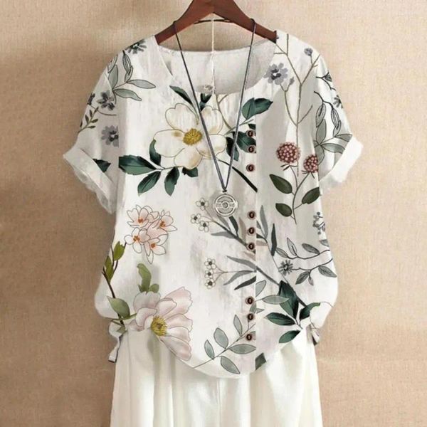 Camiseta de verano con el patrón de flores de la planta de las blusas de las mujeres con la camiseta de la camiseta informal