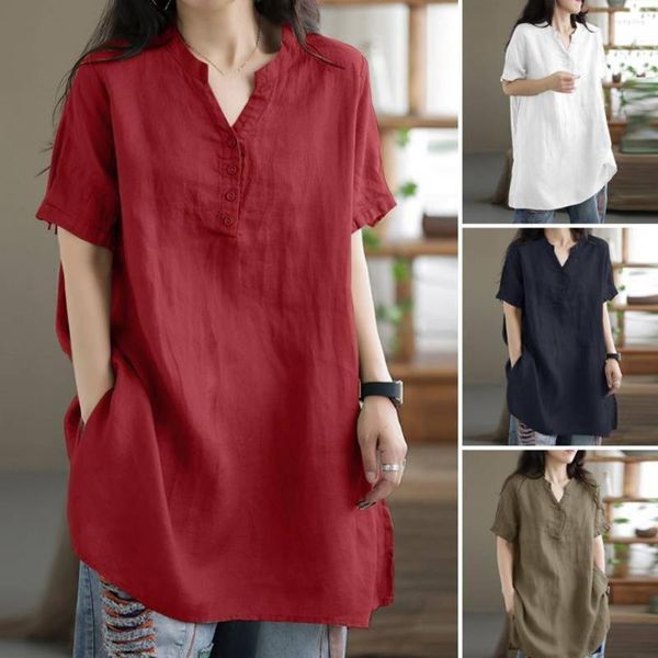 Blusas de mujer Tallas grandes 3XL Camisas de mujer de lino de algodón sueltas ocasionales Blusa de gran tamaño de manga larga de primavera Botones Tops y túnicas de mujer