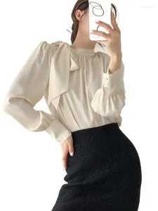 Blouses Femmes Plus Taille 5XL Automne Chic Femmes Satin Chemises Blanc Col Rabattu Élégant Bureau Dames Vêtements De Travail Style Coréen