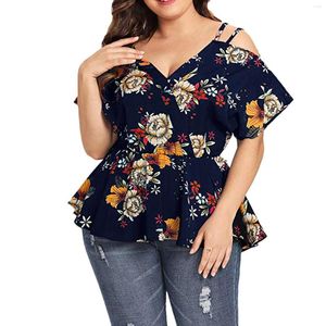 Vrouwen Blouses Plus Size 5XL Vrouwen Bloemenprint Tops En Sexy Off Shoulder Tuniek Shirt Zomer Korte Mouw Boho dames Blusas