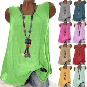 Vrouwen Blouses Plus Size Katoen Linnen Mouwloos Swing Shirts Elegante Vrouwelijke O Hals Effen Homewear Tank Tops 2023 Zomer vrouwen Blouse