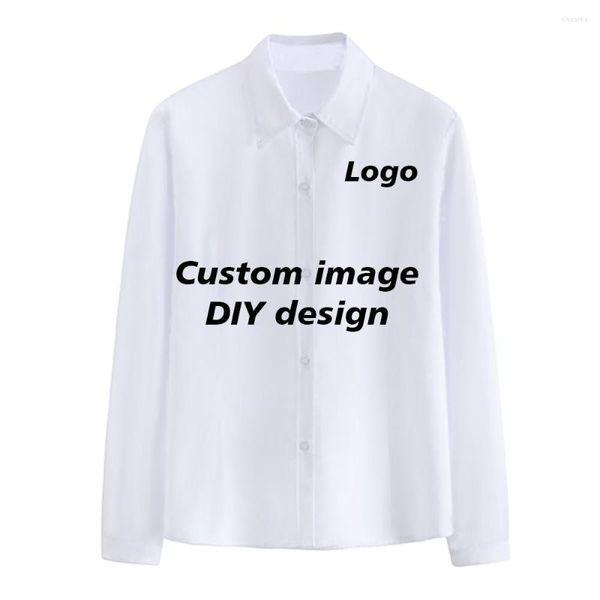Blusas de mujer de talla grande, camisa con botones a la moda, blusa de manga larga con diseño personalizado DIY con estampado 3D