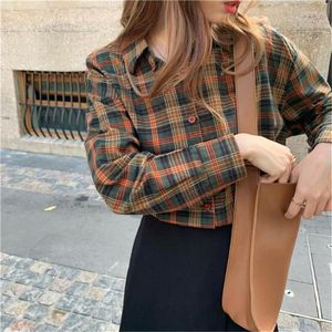 Chemisiers femme grande taille femme 2023 coréen printemps automne ample Plaid chemise surdimensionnée femmes à manches longues Haruku hauts Blusas Mujer