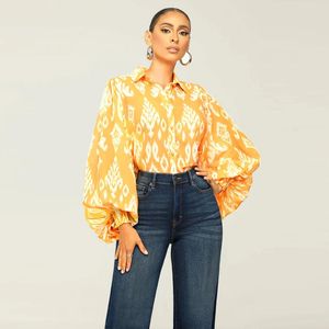 Blouses pour femmes POFGD 2023 imprimé à manches longues chemise à revers design rue style décontracté femmes simple boutonnage dame