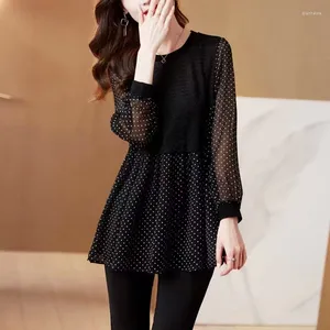 Blouses pour femmes Polka Dot Murffon Blouse Femelle de grande taille Spring and Summer Splicing Celebrity Style Casual Black Imprimé