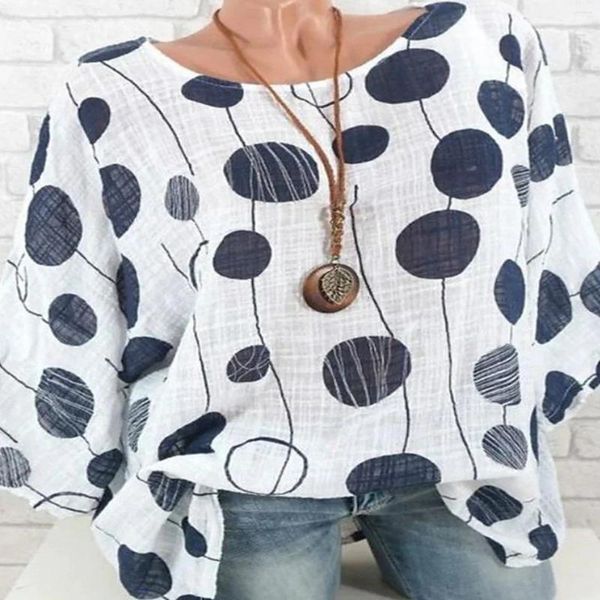 Blusas de mujer Camisas con estampado de lunares para casual Jersey de cuello redondo Blusa de manga larga de longitud media Jerséis superiores Sobrecamisa Ropa de trabajo