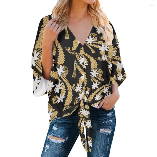 Chemisiers pour femmes Polynesian Samoa Fidji Designer personnalisé pour les femmes Fines élégantes Casual Tops Fashions Flare Sleeve Chiffon Blouse Bandage