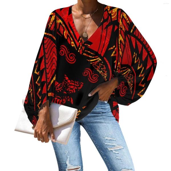 Blouses pour femmes Tribal polynésien Totem hawaïen tatouage Hawaii imprime été tout-match femmes décontracté manches lanterne chemises plissées élégant