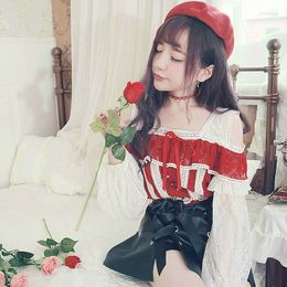 Blusas de mujer Princesa Sweet Lolita Shirt Bobon21 Fairy Armor Super Beautiful Lantern Sleeve Splicing Strapless Full Lace T1514