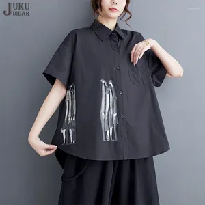 Blouses pour femmes imprimement mode lâche ajustement court-manche Summer femme noire de style coréen girls occasionnels usure de chemisier surdimensionné jjxs098