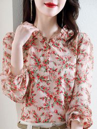 Damesblouses print shirts en voor vrouwen Koreaanse mode blusas para mujer moda 2023 camisa chiffon de verano feminina tops chemise