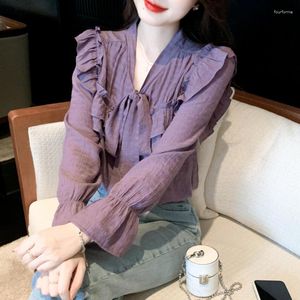 Blusas De Mujer, pulóver, blusa morada, ropa informal De Mujer, camisa De manga larga De primavera otoño 2023, Blusas De Mujer Q5466