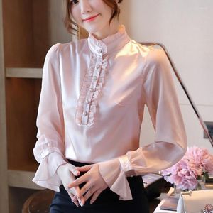 Damesblouses pullover shirt dames mode roze blusas mujer de moda 2023 lentemperament lange mouwen vrouwen 721H