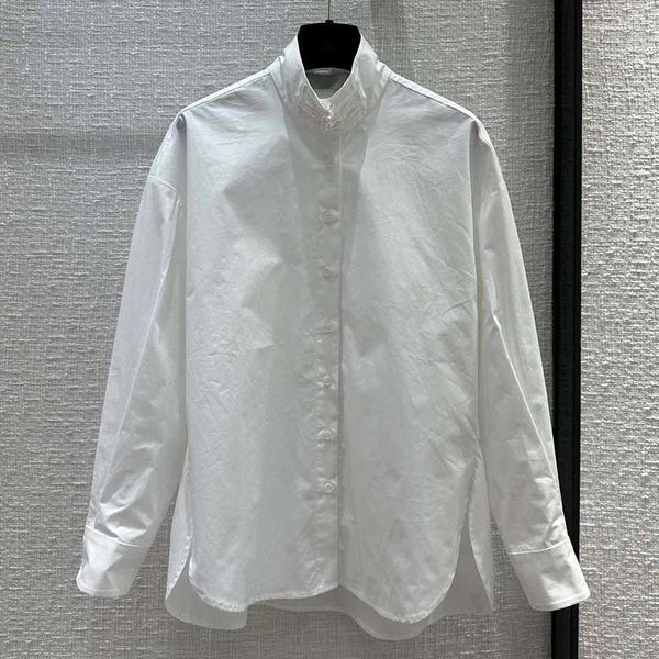 Blusas para mujeres puro algodón de algodón chino botón de collar blusa diseñador de moda diseñador de color sólido camisa suelta 24 ropa de alta gama
