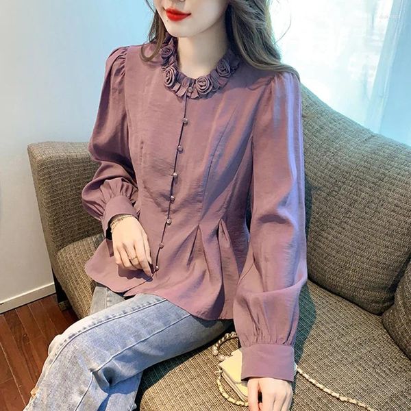 Chemise à manches longues violettes pour femmes