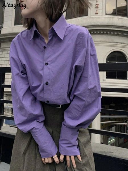 Blouses Femmes Chemises violettes Femmes Doux Office Lady Lâche Loisirs Doux Automne Vêtements coréens Élégant Basic De Mujer Boutons Design Tops