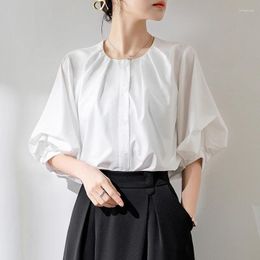 Blouses pour femmes Qoerlin Vintage Bubble Sheve Blanc White Spring Summer Single Breasted Loose Casual Half Chemis Black Blue Tops