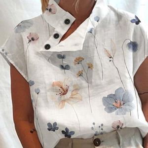 Damesblouses Sneldrogend Stijlvol losvallend T-shirt met bloemenprint Comfortabele zomertops Diagonale knopen Dameskleding