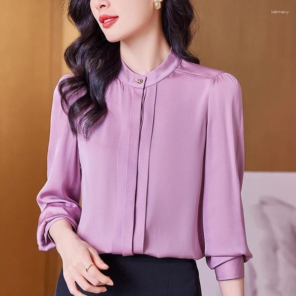 Blouses pour femmes Real Shirt Office Lady Blouse 2024 Spring Summer Shirts Elegant for Women Vintage Tops Fashion Long Manneve