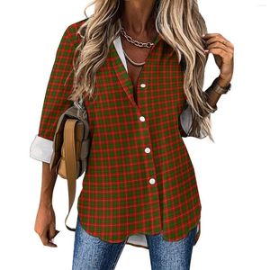 Blouses pour femmes Blouse à plaid vert rouge conception de chèque vintage conception de chemises basiques décontractées printemps à manches longues surdimensionnées