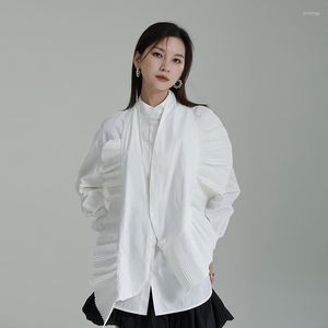 Blusas de mujer camisa blanca plisada de órgano extraíble 2023 primavera mujer manga larga cuello alto tendencia suelta Casual Tops blusa femenina 1126