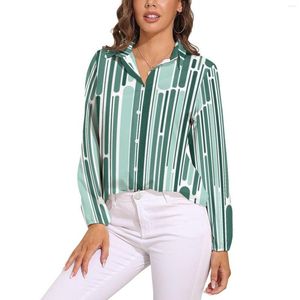 Damesblouses Retro jaren '70 Groene Lijnblouse Lange mouwen Abstract Geometrisch Trendy Dames Street Wear Oversized Shirt Design Tops Cadeau