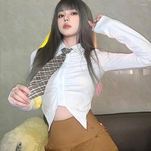 Blusas de mujer Estilo retro universitario Sexy Silmming Was Thin Check Tie Colocación White Dovetail Shirt Blusa Pure School Girl