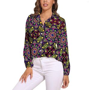 Damesblouses Retro Mandala-blouse met lange mouwen Kleurrijke print Vintage vrouwelijke streetwear Oversized shirt bedrukt Top cadeau-idee