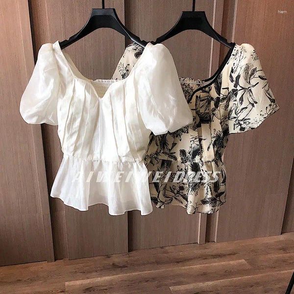 Blouses pour femmes Square à manche à manche à manche blanche Blanche pour les femmes Tobe d'été Slim Ruffle Shorts Blouse Vêtements