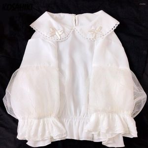 Women's Blouses Retro Vintage Lace White Puff Sleeve Shirt Women Lolita Style Chiffon Japanese lange ruche geplooide Kawaii Tops