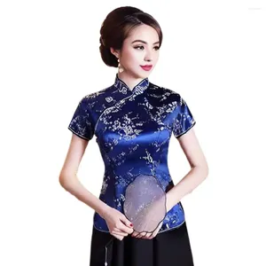 Blouses pour femmes rétro Femmes Qipao Tops Stand Collar à manches courtes Print Traditional Chinese Année Cheongsam Vêtements