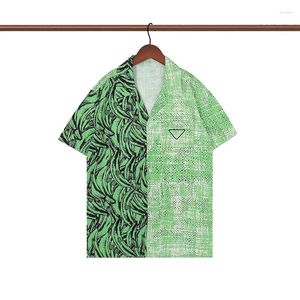 Blouses pour femmes RMSFE 2024 vert et jaune banane entièrement imprimé chemise à manches courtes hommes Ins loisirs amples Style de Hong Kong