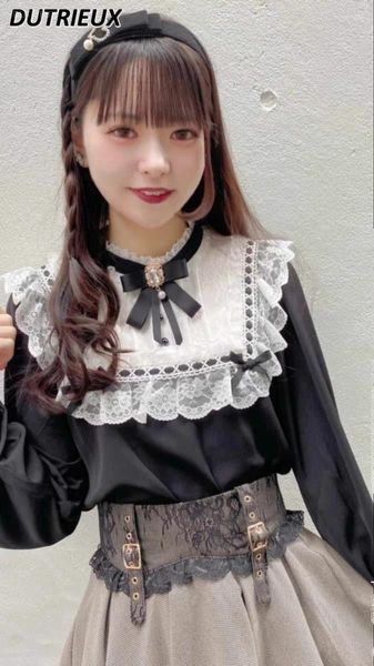 Blouses pour femmes Rojita Shirt japonais mine Maid Sailor Suit Navy Collar Long SHIRTS FEMMES Couleur d'automne correspondant Top Camisa féminina