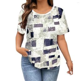 Damesblouses rond nek top stijlvolle zomer shirt collectie o-neck los fit blouse square printing casual tee lichtgewicht voor werk