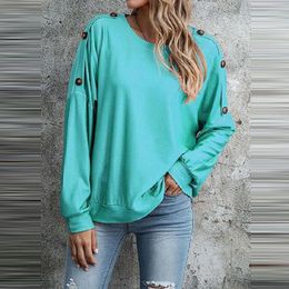 Blouses pour femmes Round Cou Round Femmes Long Solid Solid Solid Oversize Casual Loose Xxxl Button Design Tops Elegant Streetwear Lady Pullovers