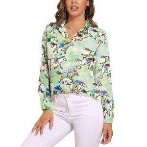 Dames blouses rennend paard blouse lange mouwen uit naar de races grappig vrouwelijk casual oversized shirt aangepaste top cadeau idee