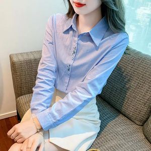 Women's Blouses S-2XL femmes chemises dames Blouse printemps automne à manches longues simple boutonnage mince broderie mode femme haut vêtements H40