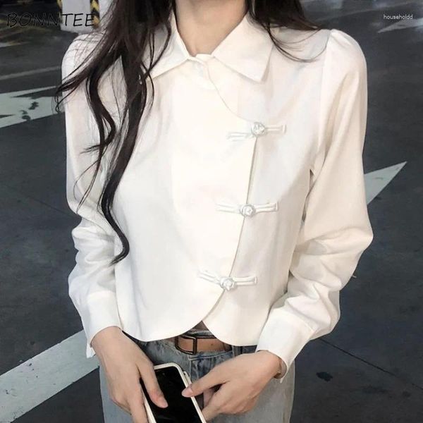 Blouses pour femmes S-3xl Shirt Femme Spring solide simple mode élégant style chinois esthétique Graceful Sweet Girls Chimise Femme Basic