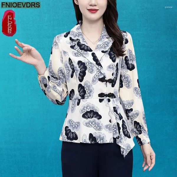 Blusas para mujeres S-3XL Camisa de año 2024 Mujeres Spring Office Elegant Lady Button Casual Buths Camisetas retro vintage