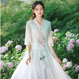 Chemisiers pour femmes S-4XL Style Chinois Amélioré Brodé Applique Hanfu Blouse Pour Femmes Slant Ouverture Demi Manches Mince Tang Costume Top