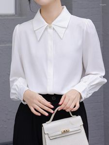 Women's Blouses Satin Button Up White Shirts Women Turn Down Collar Long Sleeve Blouse Office Ladies Formele vrouwelijke 2023 Tops